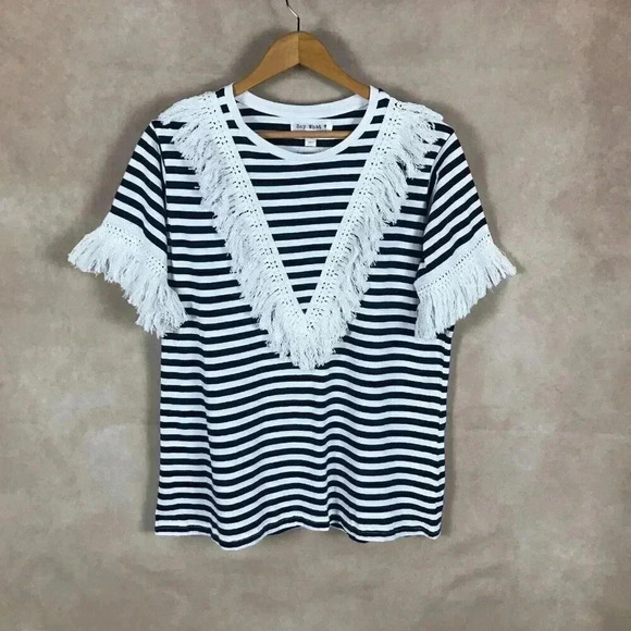 Say What Plus Size Cotton Fringe Striped T-Shirt NEW Size 1X - Picture 4 of 9